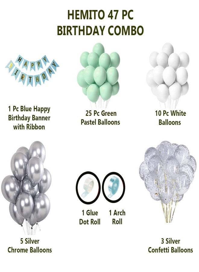 Hemito Birthday Decoration Kit 47 pc - Mint Green Pastel and White Metallic Balloons Combo with Banner for girls Kids Baby Birthday Decoration Items - Image 2
